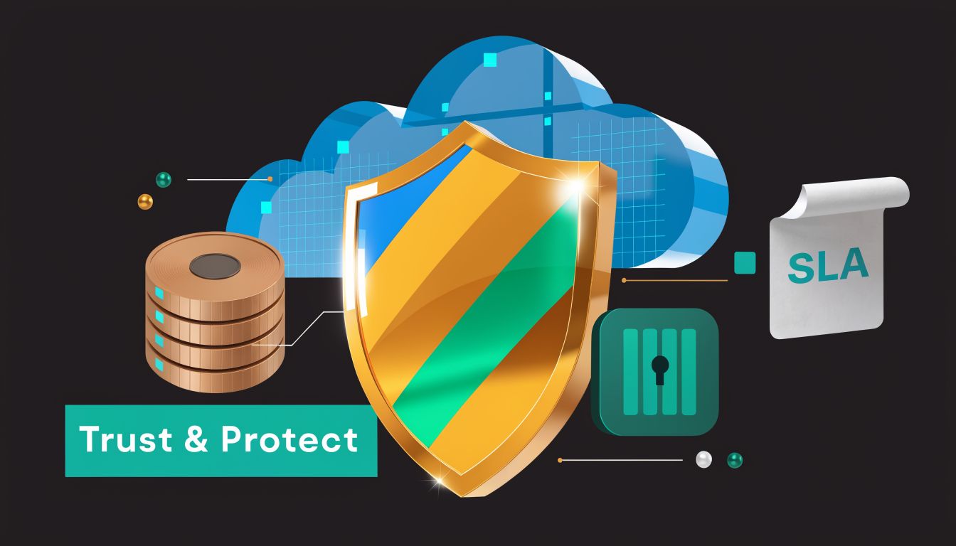 A 3D shield icon symbolizing data security and trust for cloud hosting and digital infrastructure protection.