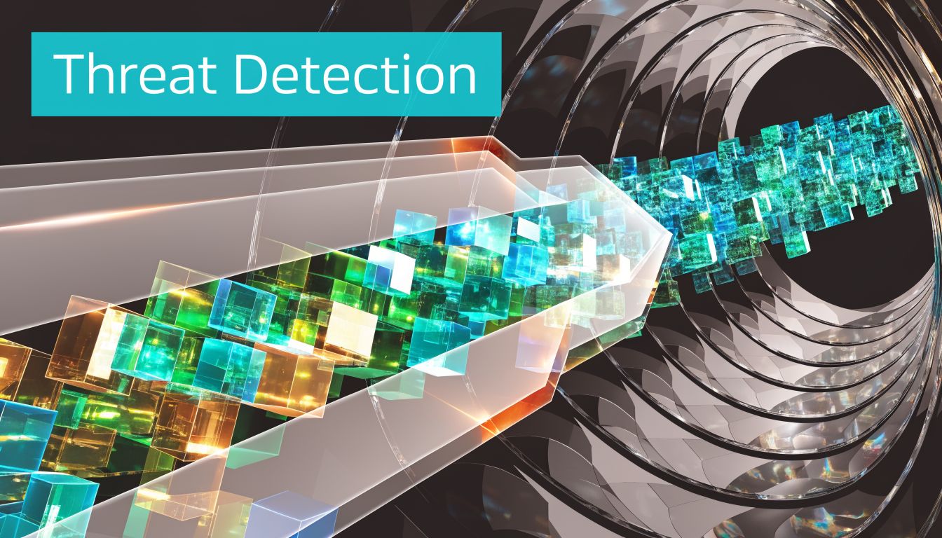Abstract visualization of data packets moving through a digital tunnel, representing cybersecurity threat detection software.