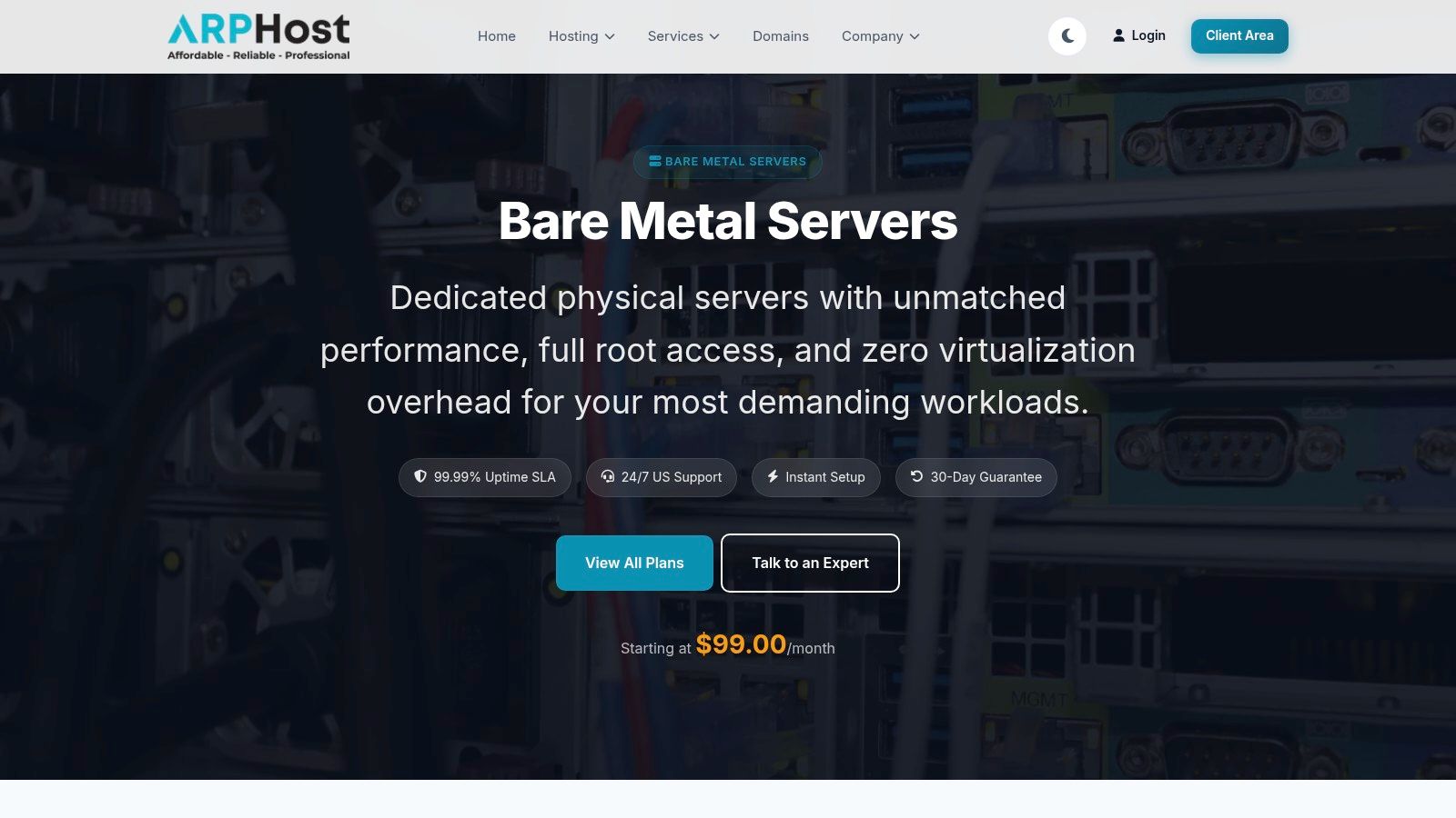 Screenshot from https://arphost.com/bare-metal-servers/